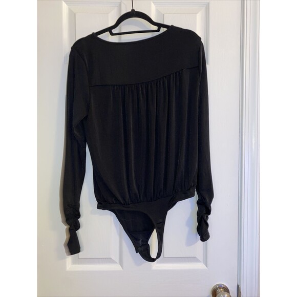 Free People Bodysuit Black Intimately Long Sleeve Keyhole Neck Medium Cut Out - Picture 11 of 12